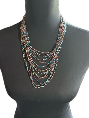 Multistrand Beaded Necklace in Turquoise & Coral - Women Jewelry